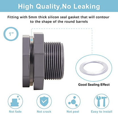 Ququyi 1 Inch PVC Bulkhead Water Tank Connector Adapter Fitting with Plugs Thru-Bulk Pipe Fitting for Rain Barrels, Aquariums, Ponds(Set of 3) - size: 1"-3pcs