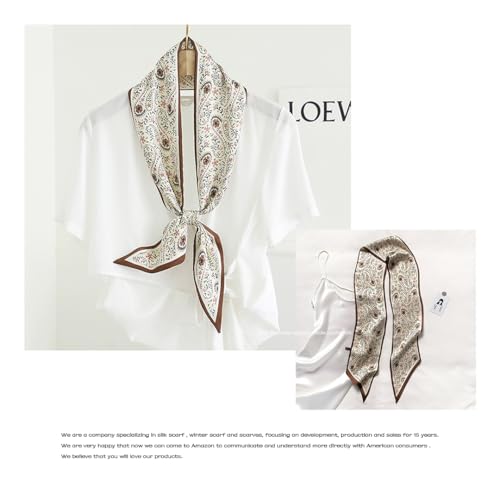Silk Feeling Head Scarf Fashion Satin Hair Scarf Square Long Scarves for Women Gifts - color: 02 Coffee Drop Shaped 5.12 X 59 Inch