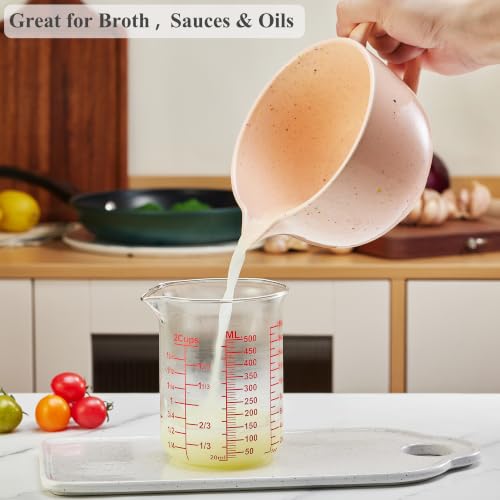 Ackers BORO3.3 High Borosilicate Glass Measuring Cup, Handleless Beaker with V-Shaped Spout, 500 ml (16 oz, 2 Cup) - size: 2Cup,500ML