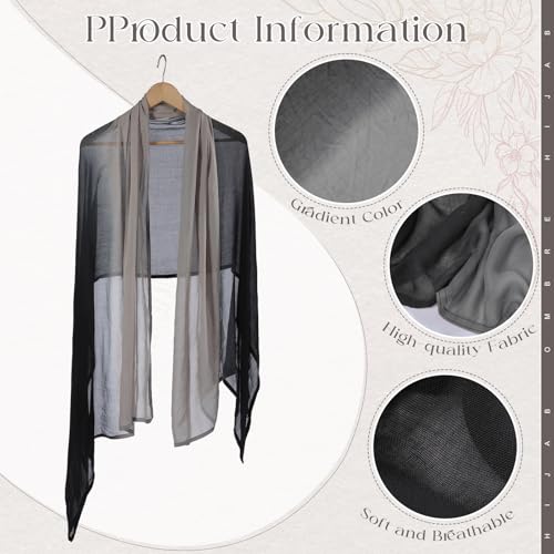 Geyoga Ombre Hijab Head Scarf for Women Muslim Modal Rayon Shawl Lightweight Soft Head Wrap - color: Black,grey