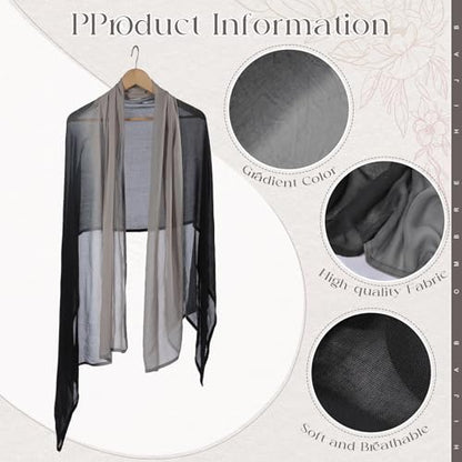 Geyoga Ombre Hijab Head Scarf for Women Muslim Modal Rayon Shawl Lightweight Soft Head Wrap - color: Black,grey