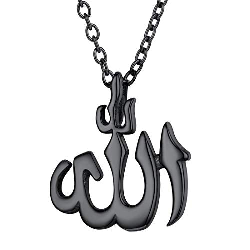 U7 Allah Pendant Necklace with Chain Platinum / 18K Gold Plated Muslim Jewelry Islamic Pendant - color: 01.Polished Black