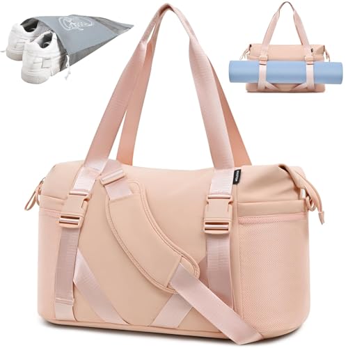 MAXTOP Women's Gym Yoga Duffle Bag with Shoe Pouch,Multi-Purpose Overnight Travel Bag for Gym,Work, Dance, Sports - color: Pink