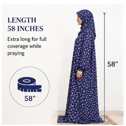 Women's Prayer Dress, One-Piece, Hibiscus Design, Lightweight, to be Worn Over Clothing, Free Size, 58 inch Front Length - color: Blue
