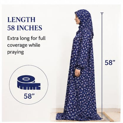 Women's Prayer Dress, One-Piece, Hibiscus Design, Lightweight, to be Worn Over Clothing, Free Size, 58 inch Front Length - color: Blue