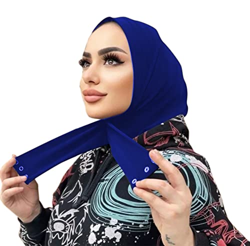 Suillty Fashion Muslim Hijab for Women Instant Snap Fastener Hijab Inner Cap Full Cover Head Wraps Scarf Islam Turban Caps - color: Blue