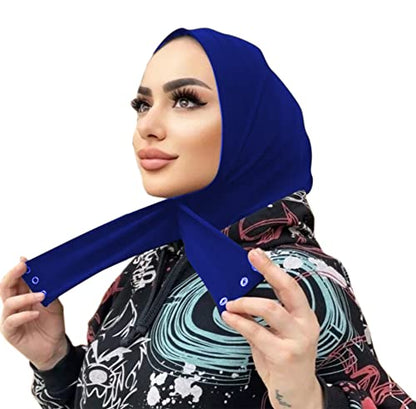 Suillty Fashion Muslim Hijab for Women Instant Snap Fastener Hijab Inner Cap Full Cover Head Wraps Scarf Islam Turban Caps - color: Blue