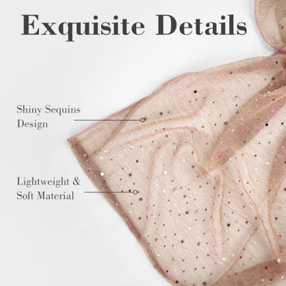 Sequin Scarf for Women Lightweight Mesh Shawl Wrap Bandana Hijab Headscarf for Summer Evening Dress - color: Lightnude