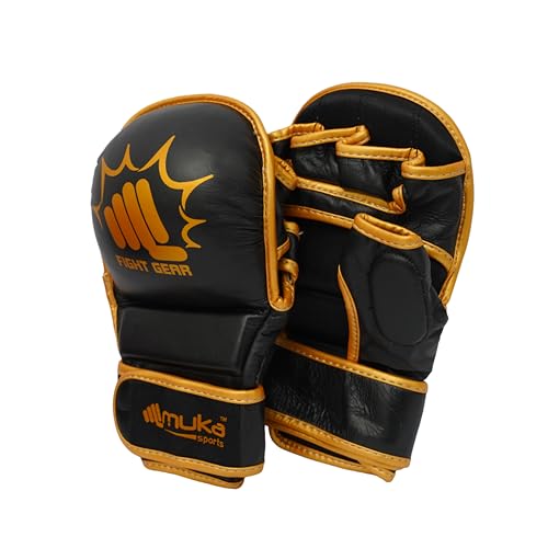 MMA Gloves Sparring - Hybrid Open Palm Punching Bag Gloves - Wrist Support Martial Arts Mitts- Boxing Gloves Men & Women Ideal for Grappling, Muay Thai and Kickboxing - color: Black