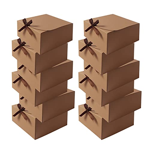 12pack Gift Boxes with Lids,Brown Gift Boxes Bulk with Brown Bow Ribbon,Bridesmaid Proposal Box for Presents Kraft Paper Gift Boxes for Wedding, Father's Day, Christmas, Halloween, Baby Shower - color: Brown