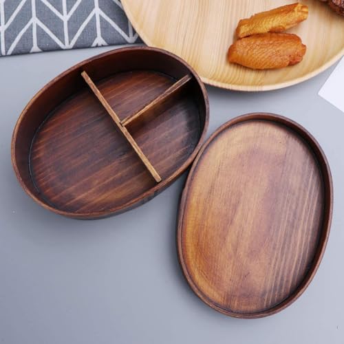 LIZEALUCKY Portable Bento Box, 7 inch Wooden Lunch Box, Adult Wooden Bento Box Handmade Natural Wooden Sushi Box Cutlery Bowl Food Container 3 Compartment Storage