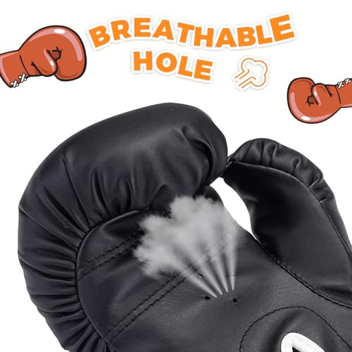 Kids Boxing Gloves, Youth Boxing Training Gloves for Kids 3-9 Year Boys and Girls, 4&6OZ Fighting Gloves, Punching Bag Kickboxing Thai Mitts MMA Training Sparring Gloves - color: Black, size: 6OZ
