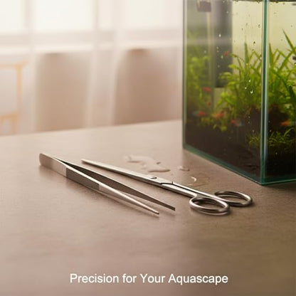 Aquarium Maintenance Tool Set - 430 Stainless Steel Long Reach Scissors, Tweezers & Sand Shovel for Fish Tanks