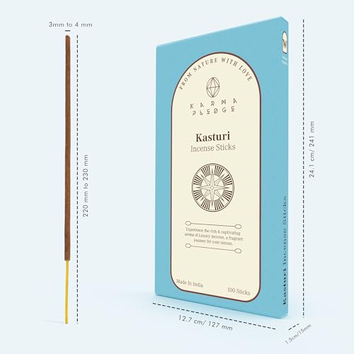 KarmaPledge Kasturi Incense Sticks, Burn Time 45-60 Min, 100 Sticks - color: Kasturi