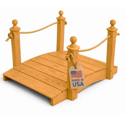 4 FT Oak Amish Rope Rail Garden Bridge, Pinewood - size: 4 FT Bridge & Rope