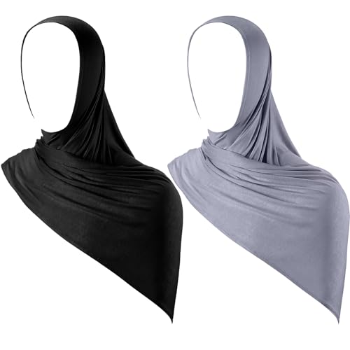 Handepo 2 Pcs Instant Hijab Jersey Hijab for Women Muslim Head Scarf Soft Lightweight Long Stretch Scarf Shawl Wrap - color: Black, Dark Gray