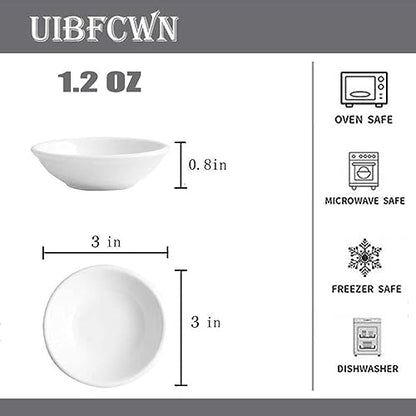 UIBFCWN 12 Pack Soy Sauce Dish 3inch Ceramic Dipping Bowls Bulk, 1.2 Oz White Dipping Sauce Bowls/Dishes, Small Dipping Sauce Cups for Sushi Ketchup Olive Oil Appetizer - color: Round, size: 12 Pack