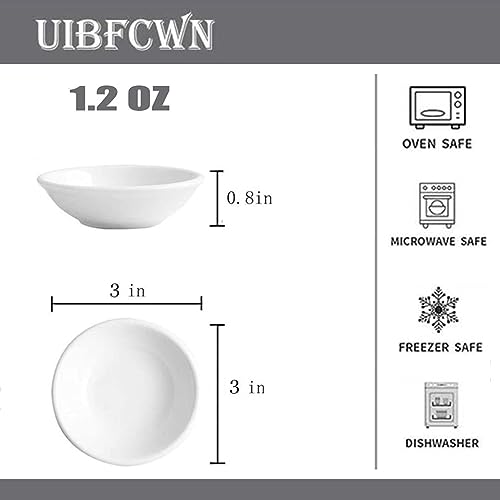 UIBFCWN 25 Pack Soy Sauce Dish 3inch Ceramic Dipping Bowls Bulk, 1.2 Oz White Dipping Sauce Bowls/Dishes, Small Dipping Sauce Cups for Sushi Ketchup Olive Oil Appetizer - color: Round, size: 25 Pack