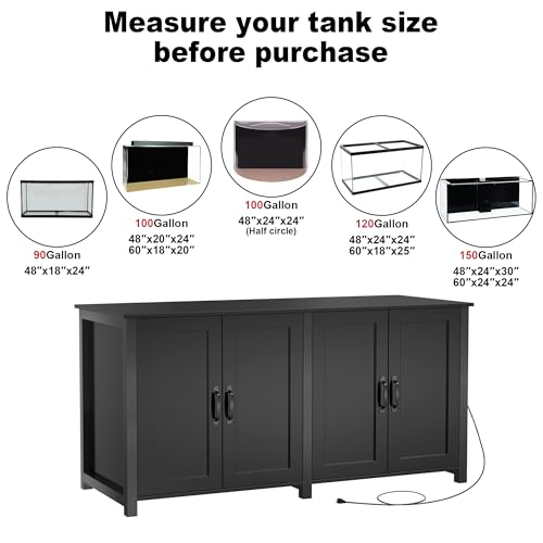 GDLF 100-150 Gallon Large Fish Tank Stand,Furniture-Style Aquarium Stand | 60"x24" Top Supports 2200 lbs, Enclosed Storage for Sump Systems & Accessories, 8-Outlet Power Strip, EVA Mat Protection - size: 100-150 Gallon