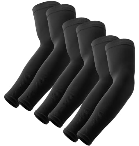 OutdoorEssentials UV Sun Sleeves for Men & Women, Cooling Arm Sleeves UPF 50+ | Golf, Tattoo Cover Up, Sun Protection - color: (3 Pairs): 3 Black