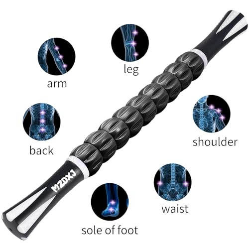 Muscle Roller Massage Roller Stick- Deep Tissue Fascia Blaster for Myofascial Pain Relief, Lymphatic Drainage & Body Sculpting, Handheld Physical Therapy & Recovery Tool (White Black) - color: White Black
