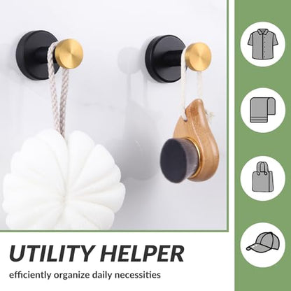 APLusee Bathroom Robe Towel Hook 2 Pack, Stainless Steel Round Clothes Holder, Toilet Bath Kitchen Door Wall Mounted Hanger, Black Gold - color: Black Gold, size: 2 Pack