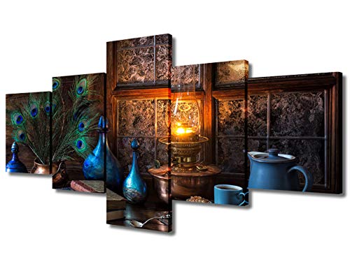 Wall Art Decor Poster Painting On Canvas Print Pictures 5 Pieces Ancient Porcelain Framed Picture for Home Decoration Living Room Artwork Stretched and Framed Ready to Hang - 50" W x 24" H - color: Artwork-16, size: 50 in x 24 in (W x H)