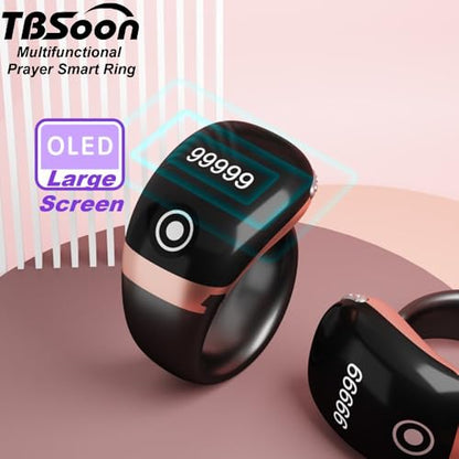 Lightweight Tasbih Smart Ring, Tasbeeh Counters,Prayer Direction Indicator Guide,5 Azan Alarm Clock,Forgiveness,Electronic Rosary,Eid al-Fitr Eid al-Adha Ramadan Gift, men women-Rose Golden Pro - color: Rose Golden Pro