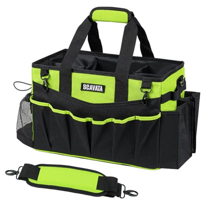 SCAVATA Wearable Cleaning Caddy Bag, Cleaning Caddy Supplies Organizer with Handle & Shoulder Straps for Housekeepers, Under Sink & Car Cleaning Tool Organizers with 4 Foldable Divider (NeonGreen) - color: NeonGreen