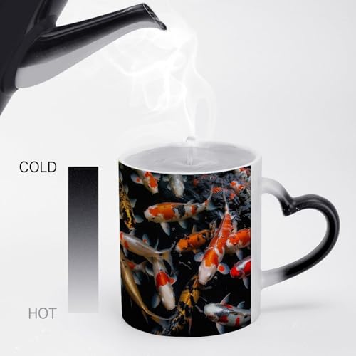 Japan Fancy Koi Carp Fishes Color Changing Cup for Men And Women,Coffee Mug with Large Handles,Tea Cup for Americano,Mocha,Milk,Latte