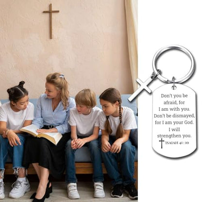 GiftYou Inspirational Scripture Metal Key Chains with Cross Pendant - Bible Verse Keychain Religious Gift for Christian - color: Isaiah 41:10