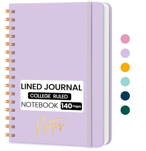 CICPAP Lined Spiral Journal Notebook, A5 College Ruled Notebook for Journaling, Note-Taking, and Daily Planning, Durable Hardcover with an Elegant Design, Light Purple - color: G.Light Purple