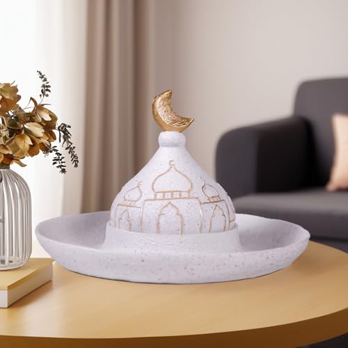 Ramadan Eid Home Decorations for Home 2025 Gold and White Mosque Tower Islamic Eid Mubarak decore - size: 9.06*9.06*5.91in