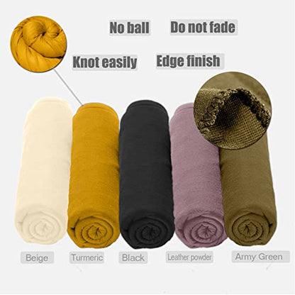 ZRQ 5 Pieces Stretch Turban Headwraps African Women's Hijab Muslim Soft Breathable Hair Scarf Tie Apply for Locs Braid Headband Fashion Women Hijab (Black,Army Green,Leather Powder,Turmeric,Beige) - color: Black,Army Green,Leather Powder,Turmeric,Beige