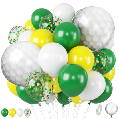 Yellow and Green Golf Balloons with Golf Foil and Confetti Balloons - color: Yellow and Green, size: 30PC
