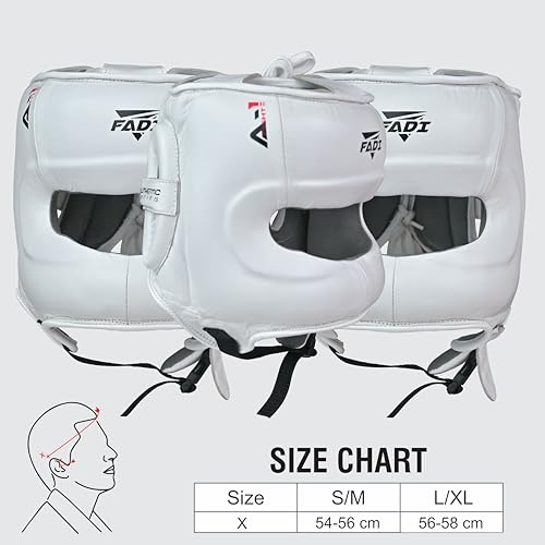 A1 Boxing Sparring Headgear – Face Saver Head Guard with Nose Protection, Cowhide Leather Boxing Headgear for MMA, Muay Thai & Kickboxing Training - color: White, size: Large-X-Large