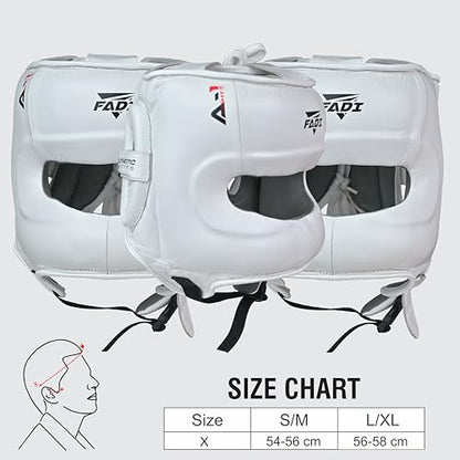 A1 Boxing Sparring Headgear – Face Saver Head Guard with Nose Protection, Cowhide Leather Boxing Headgear for MMA, Muay Thai & Kickboxing Training - color: White, size: Large-X-Large