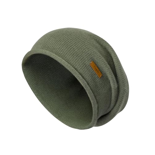 100% Merino Wool Slouchy Beanie Hat, Women Warm Winter Caps Soft, Ladies Breathable & Cozy Stretchy Knitted Skull Cap - color: Absinthe Green
