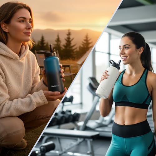 Water Bottle, BPA Free Insulated Stainless Steel, 32oz, Dual lids, Keep Cold 24H, Large Flask, Wide Mouth, Double Wall Metal Sport Drink Bottle, Camping, Gym, Hiking, Cream White - color: Cream White