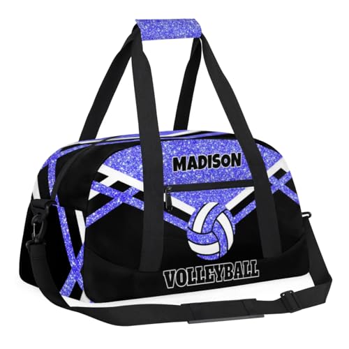 Custom Fitness Volleyball Bag with Name, Personalized Duffle Bag Overnight Bag Gym Duffle Bag for Travel Sleepover Bag, Light Blue Glitter Black - color: Blue