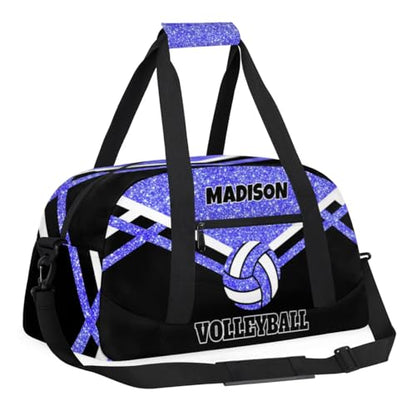 Custom Fitness Volleyball Bag with Name, Personalized Duffle Bag Overnight Bag Gym Duffle Bag for Travel Sleepover Bag, Light Blue Glitter Black - color: Blue
