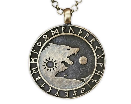 Baldur Jewelry Viking Wolf Yin Yang Necklace, Brass Norse Pendant - color: Wolf Viking Necklace - Brass
