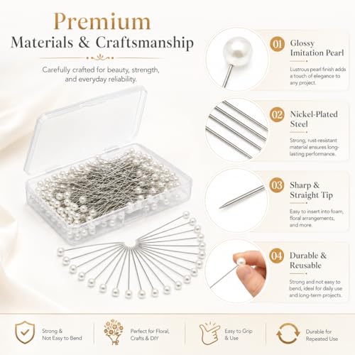 150 PCS Pearl Pins for Bouquets, 1.4 Inch Boutonniere Pin Corsage FloralPins Sewing Pins for Fabric, Round Ball Pearl Head Straight Pin for DIY Crafts Jewelry Making Sewing Wedding Flower