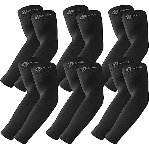 BHYTAKI UV Sun Protection Arm Sleeves, UPF 50 Sports Cooling Arm Compression Sleeves for Men Women Teenager - color: 6 Black