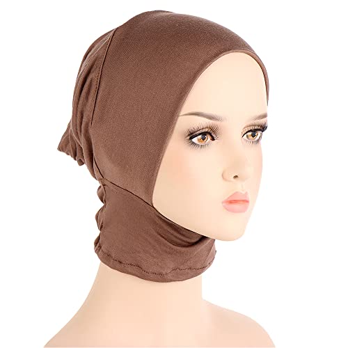 4pcs Muslim Inner Cap Stretch Turban Bonnet Underscarf Full Cover Hijab Neck Cover Head Wear - color: Navy Gray Coffee Camel
