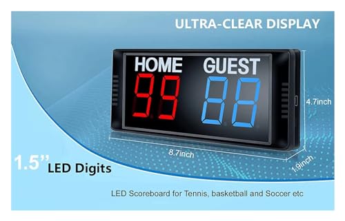 LED Gym Timer Score Keeper - Portable Digital Electronic Scoreboard with Remote for Sports Games - Ideal for Volleyball, Table Tennis, and Home Fitness Activities.