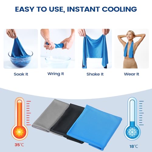 Clothirily 6 Pack Cooling Towels, 40x12 Breathable Gym Towel for Neck Face | 6 Pack Set, Instant Cooling Effect, Breathable Microfiber, For Gym Yoga Camping Running, Quick-Dry&Reusable, Fits Neck&Face - color: 2 Black/2 Dark Grey/2 Blue