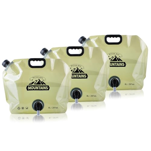 Water Jug Camping 2.1 Gallon Collapsible with Spigot, BPA Free Portable Water Pouch Foldable Water Bags for Outdoor Hiking, Travel and Emergency & Water Storage Containers (Beige-3Pcs) - color: Beige-3Pcs
