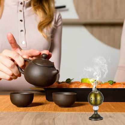 Zonon 1 Set Incense Burner with Tong, Frankincense Charcoal Incense Stand Holder, Ideal for Yoga, Spa, Aromatherapy, Home and Christian Church Censer (Bronze,Retro) - color: Bronze, size: Retro
