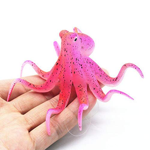 POPETPOP Aquarium Octopus Decoration, Aquarium Decorations Simulation Octopus Fish Tank Octopus Ornament Artificial Silicone Octopus with Suction Cup (Red)